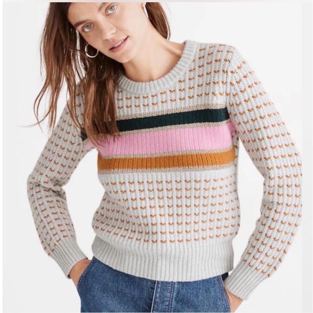 NWT Madewell Barfield Striped Sweater Women Medium Gray Merino Wool Alpaca Blend